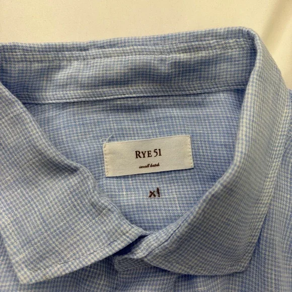 Rye 51 Mens Button Down Shirt Blue Linen Feel Small Batch XL Breathable Luxury - Picture 3 of 10